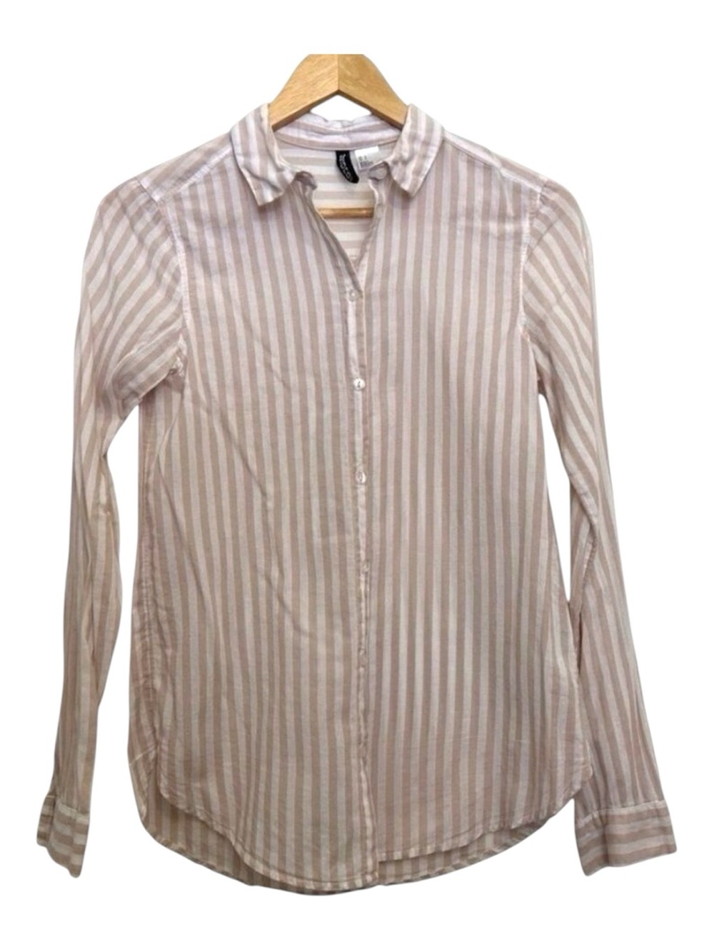 H&M Divided 100% cotton button down shirt lightweight white beige striped